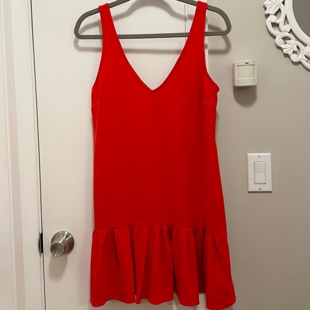 Amanda Uprichard Revolve Carrie Mini Dress Apple Red Sleeveless Ruffle Hem S - Picture 2 of 10